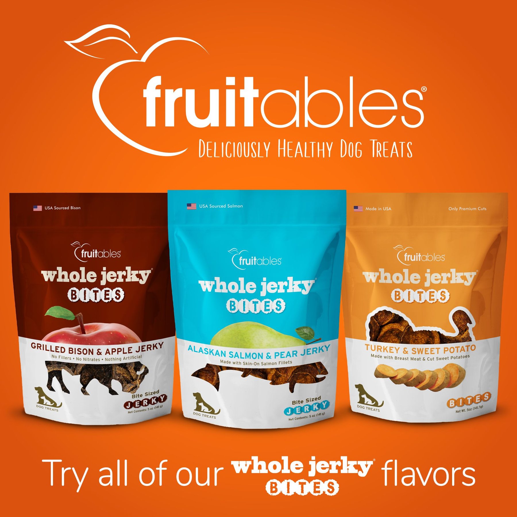 Fruitables Whole Jerky Bites Alaskan Salmon & Pear Dog Treats, 5-oz bag