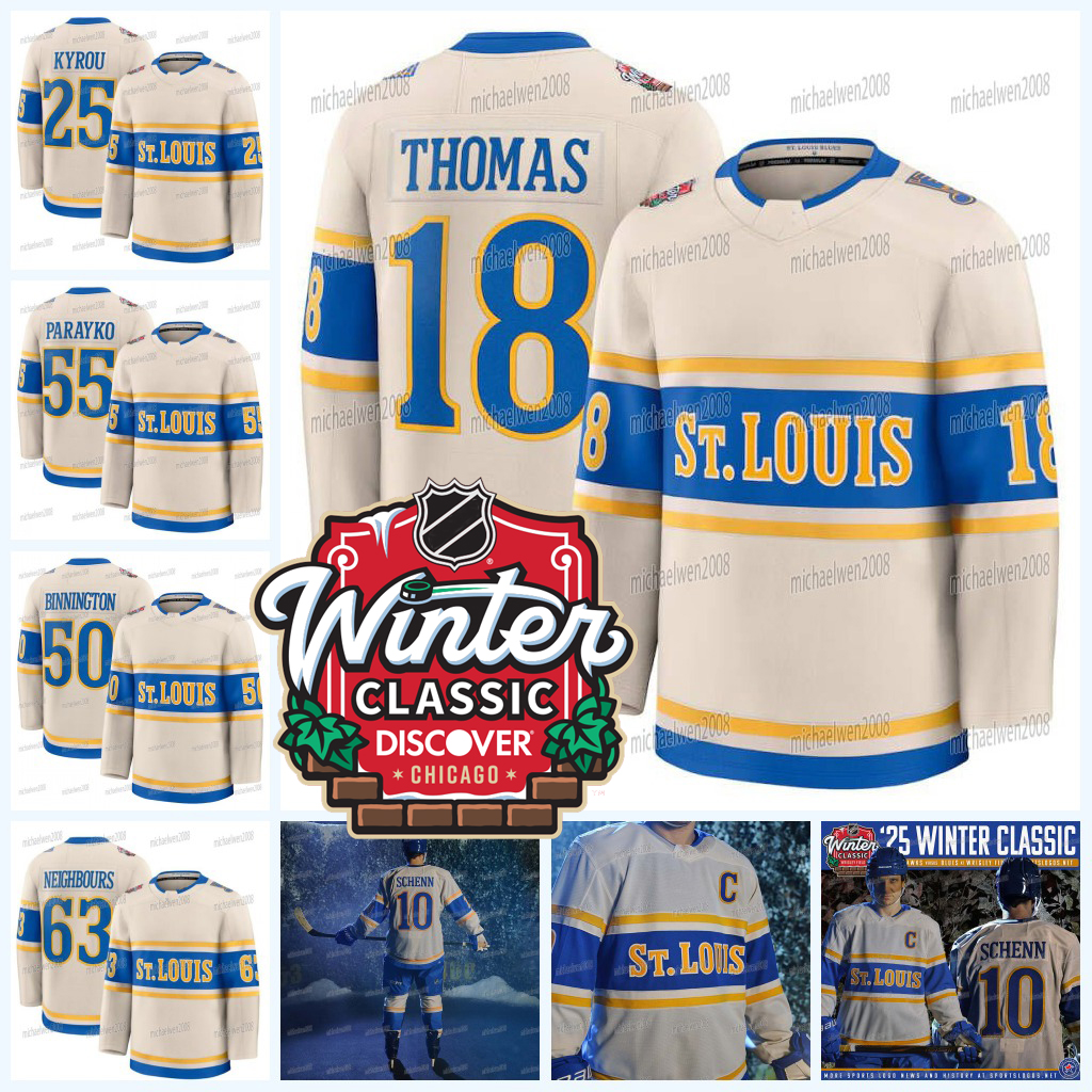 ST.L Robert Thomas Blues 2024-25 Winter Classic Jersey 25 Kyrou 10 Brayden Schenn Oskar Sundqvist Jake Neighbours Binnington Pavel Buchnevich Kasperi Kapanen