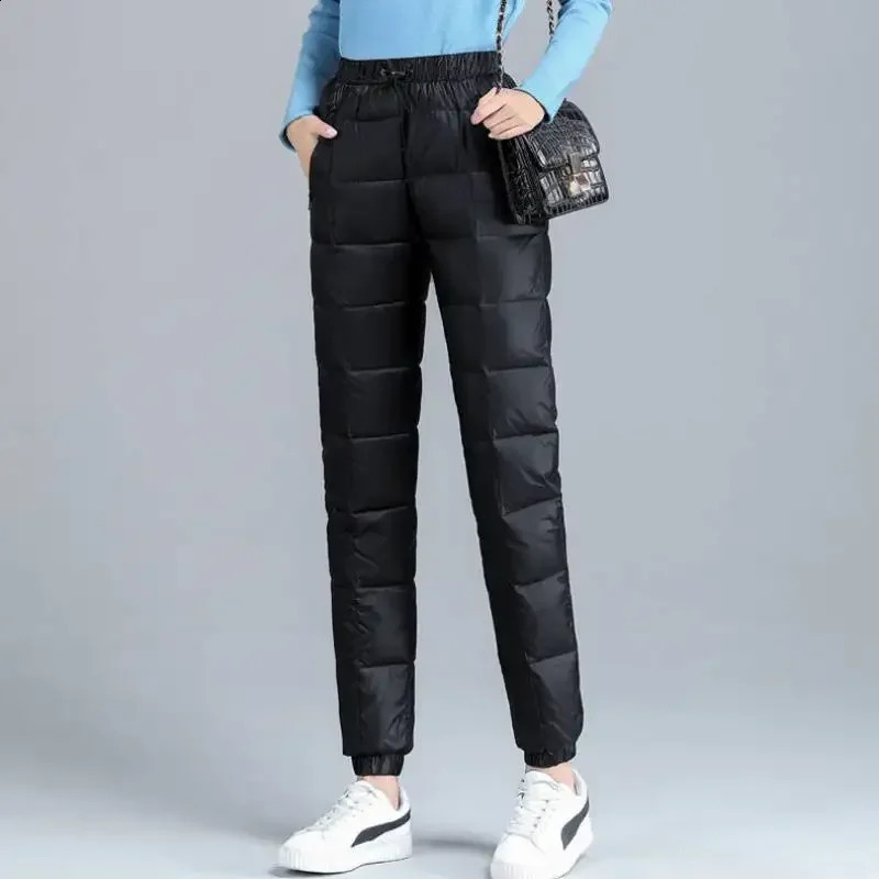 Down Pants Womens Fashion Casual Thick White Duck High Waist Warm Cotton 241120