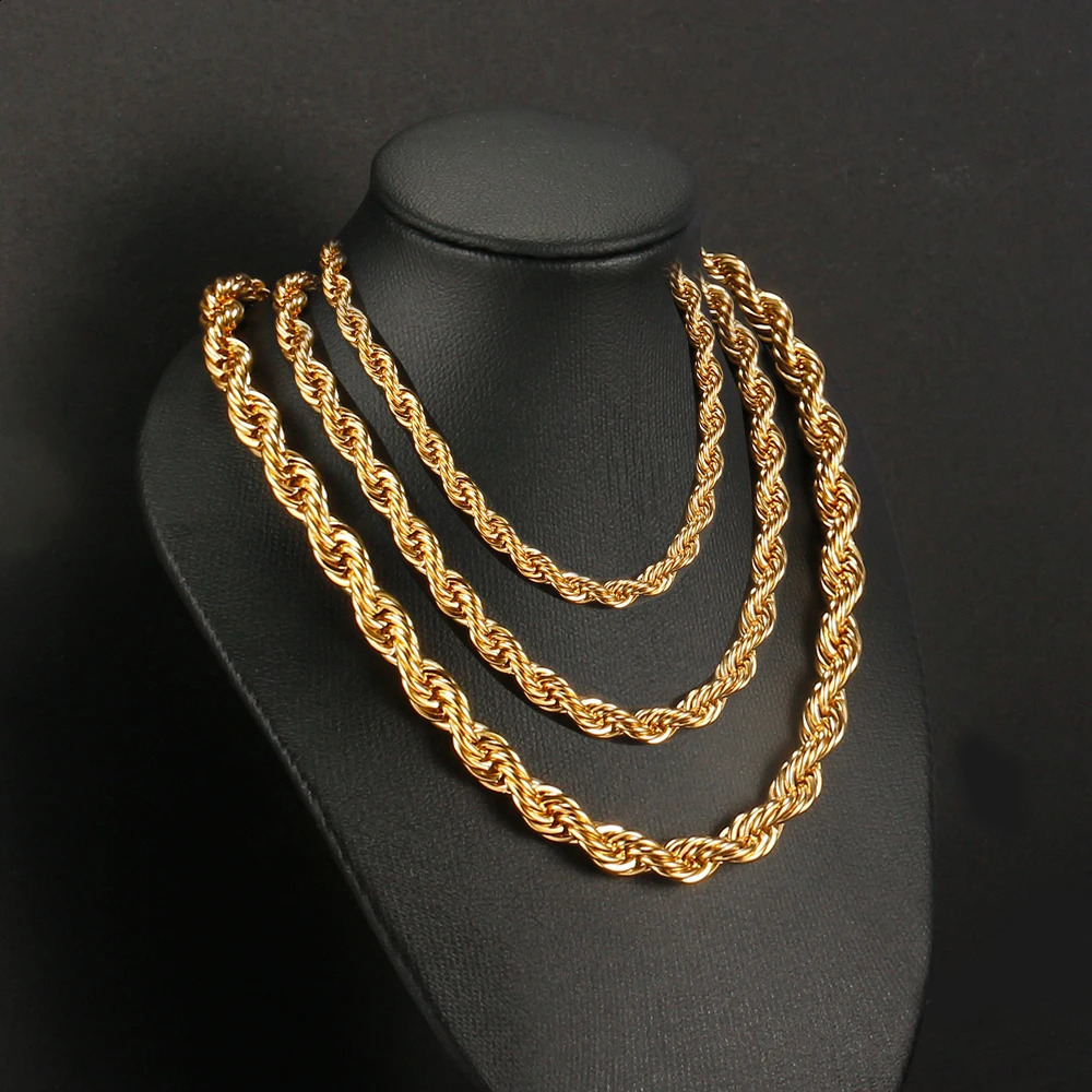 Twisted chain stainless steel long chain necklace mens gold/silver colored mens necklace rope chain jewelry gift wholesale 241121