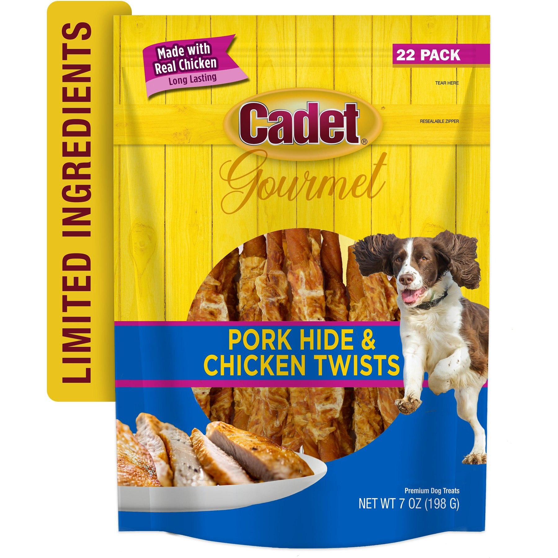 Cadet Gourmet Pork Hide & Chicken Twist Sticks Dog Treats, 5-in, 22 count