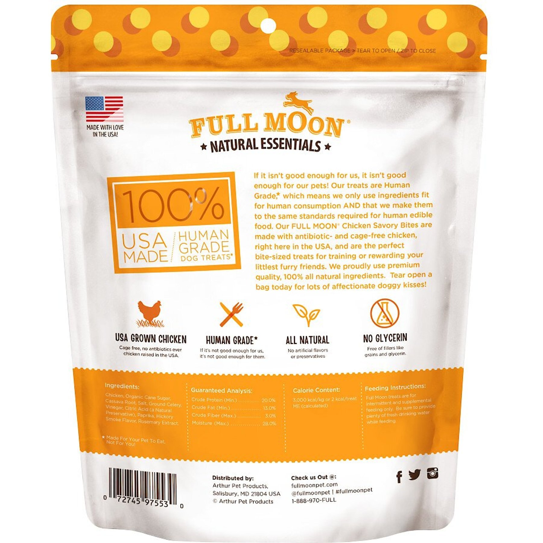Full Moon All Natural Human Grade Chicken Savory Bites Dog Treats, 16-oz bag
