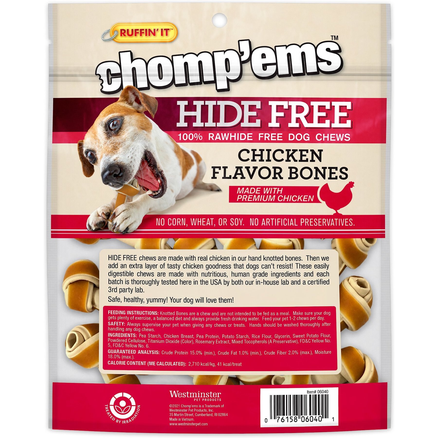 Chomp'ems Hide-Free Knot Bones Two-Tone Chicken Dog Treats, 20 count