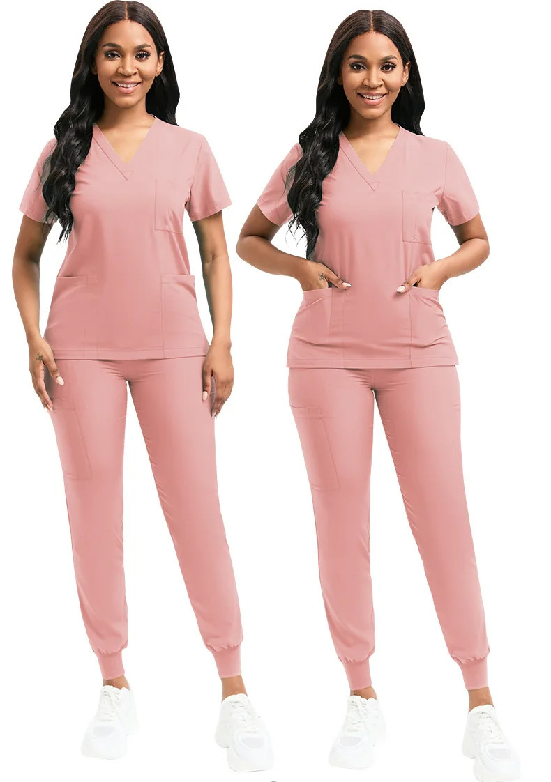 Slim Fit Women Scrubs Sets Hospital Uniforms Nurses Accessories Dental Clinic Beauty Salon Spa Workwear Scrubs Tops Pant 240420