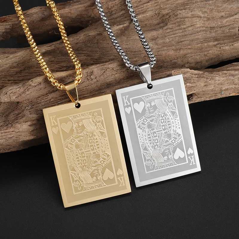 Pendant Necklaces Fashion Rock Playing Card Ace/king of Spades Stainless Steel Pendant Necklace for Men Personality Trend Punk Jewelry Y240420