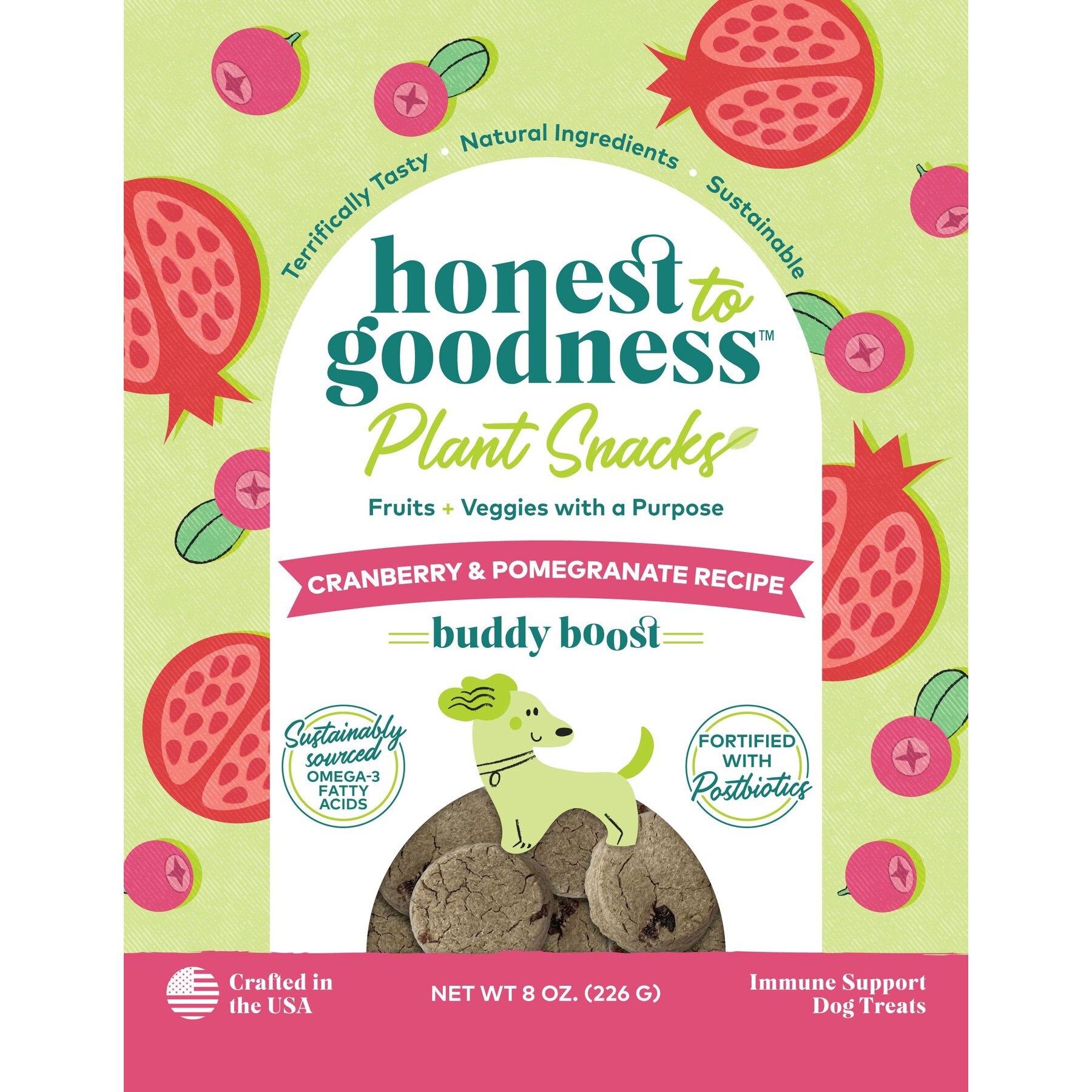 Honest To Goodness Plant Snacks Buddy Boost Cranberry & Pomegranate Dog Treats, 8-oz bag