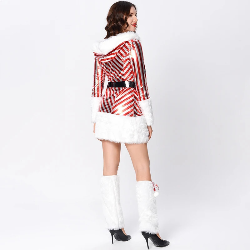 Women Christmas Costume Christmas Hooded Dress Striped Mrs Claus Cosplay Costume Xmas Holidays Party Fancy Dress 241121