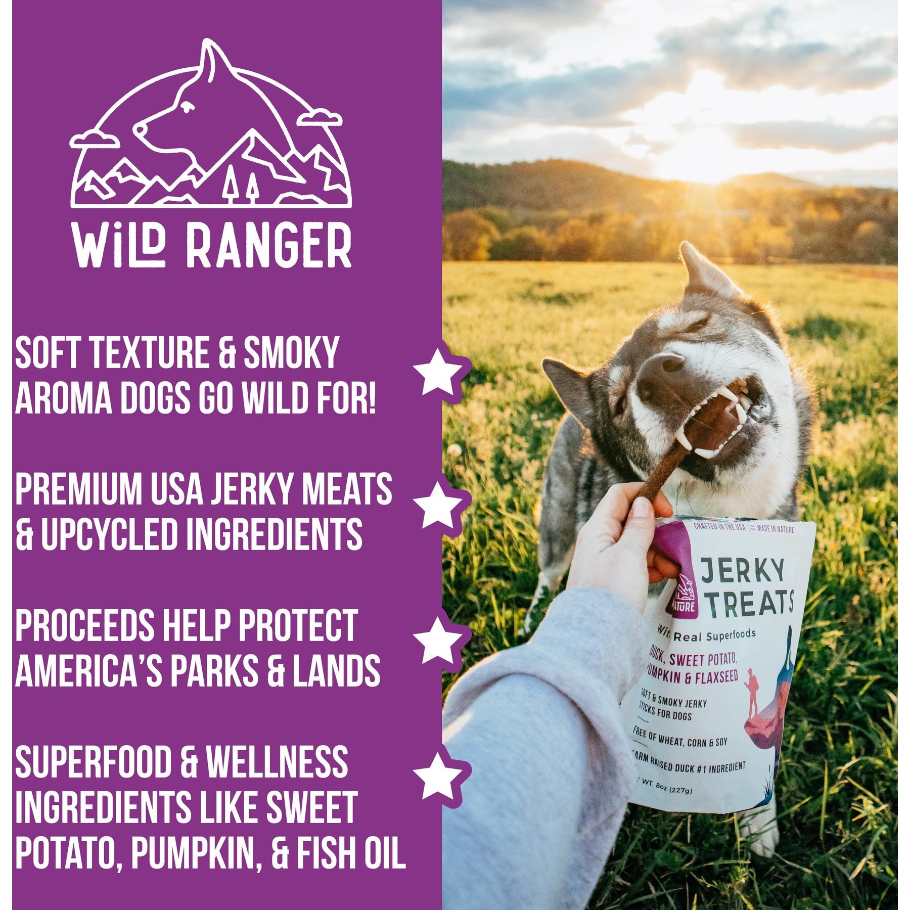 Wild Nature Duck, Sweet Potato, Pumpkin & Flaxseed with Real Superfoods Jerky Dog Treats, 8-oz bag