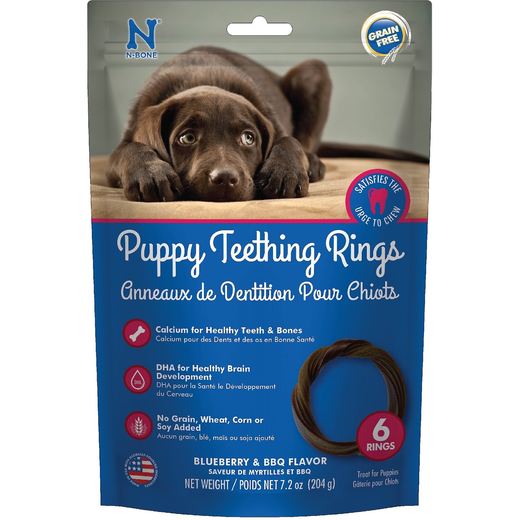 N-Bone Puppy Teething Rings Blueberry & BBQ Flavor Grain-Free Dental Dog Treats