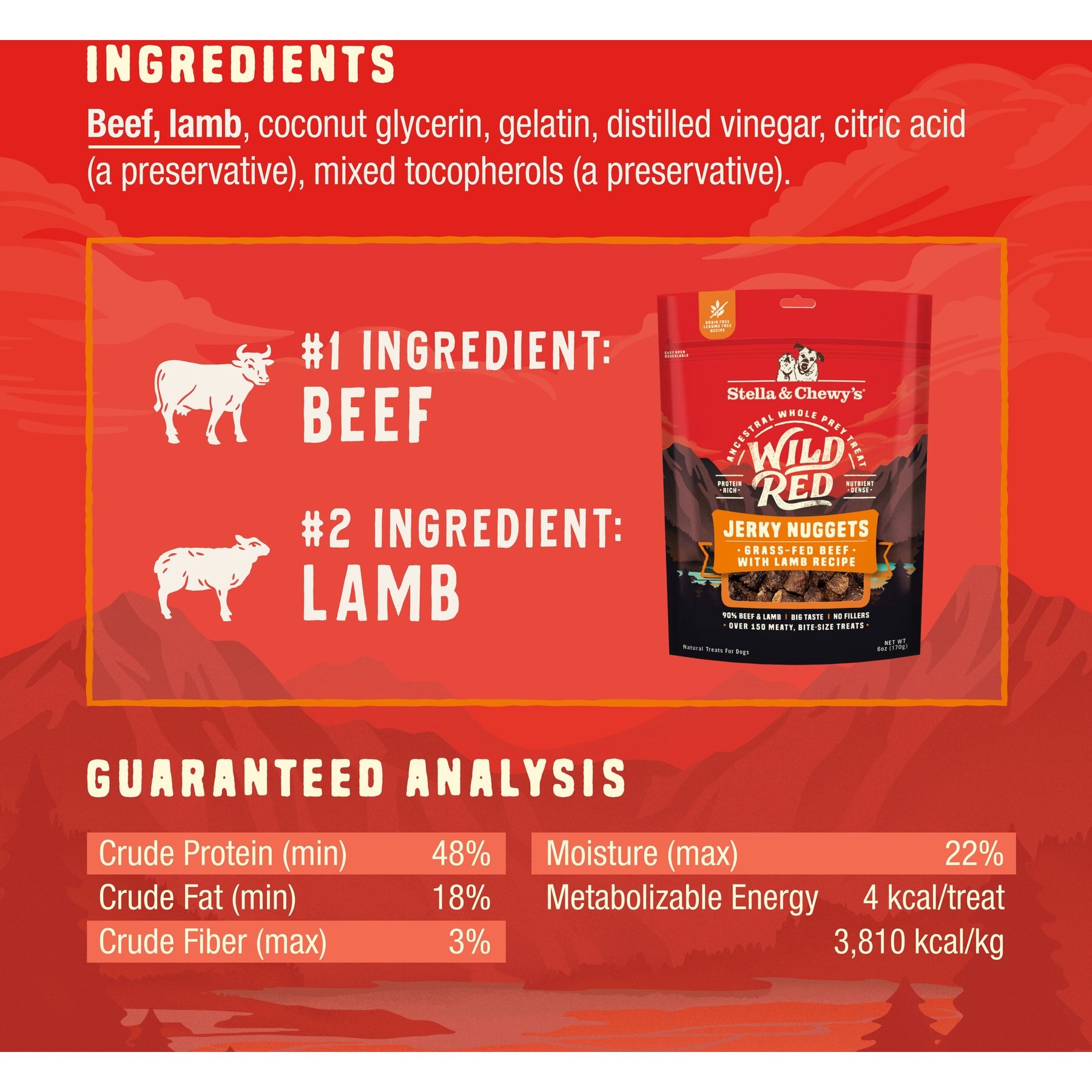 Stella & Chewy's Wild Red Jerky Nuggets Beef & Lamb Recipe Grain-Free Dog Treats, 6-oz bag