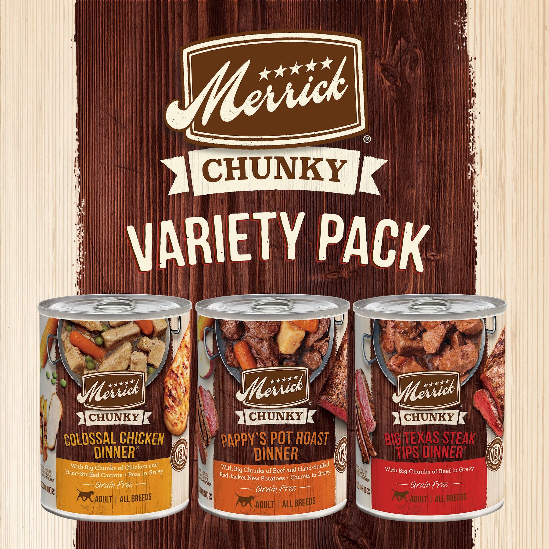 Merrick Chunky Recipes Grain-Free Wet Dog Food Variety Pack