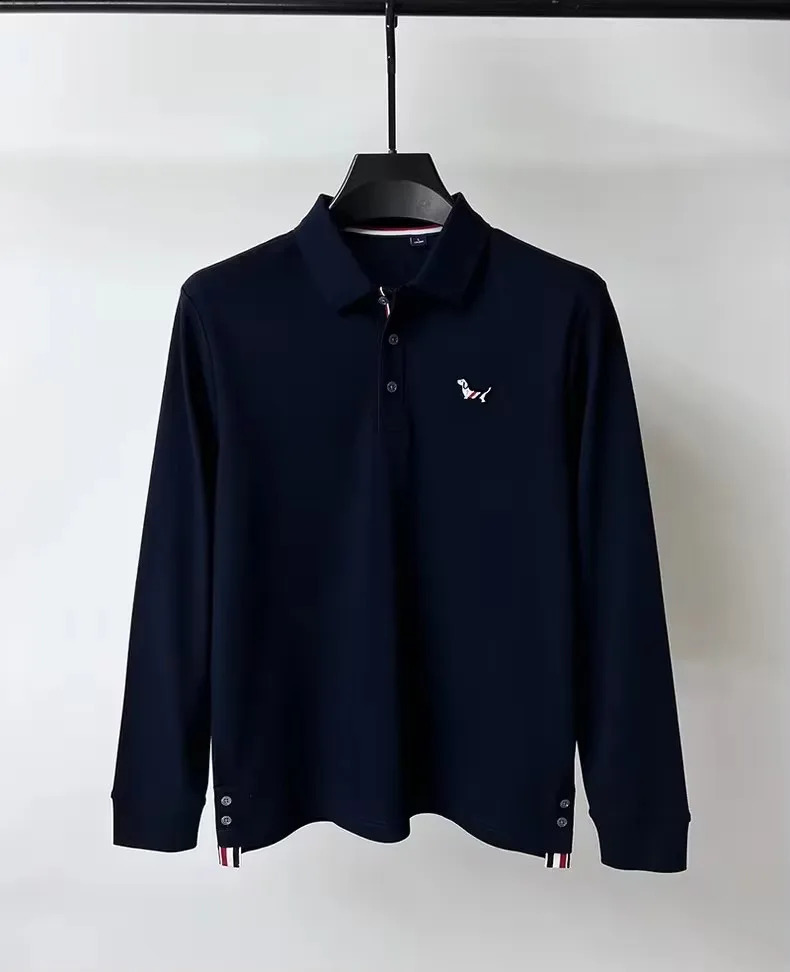 y Men Long sleeve Polo Shirt Autumn Exquisite 100 COTTON Dog Embroid Tshirt Button Webbing H Hem Split Wear 241120
