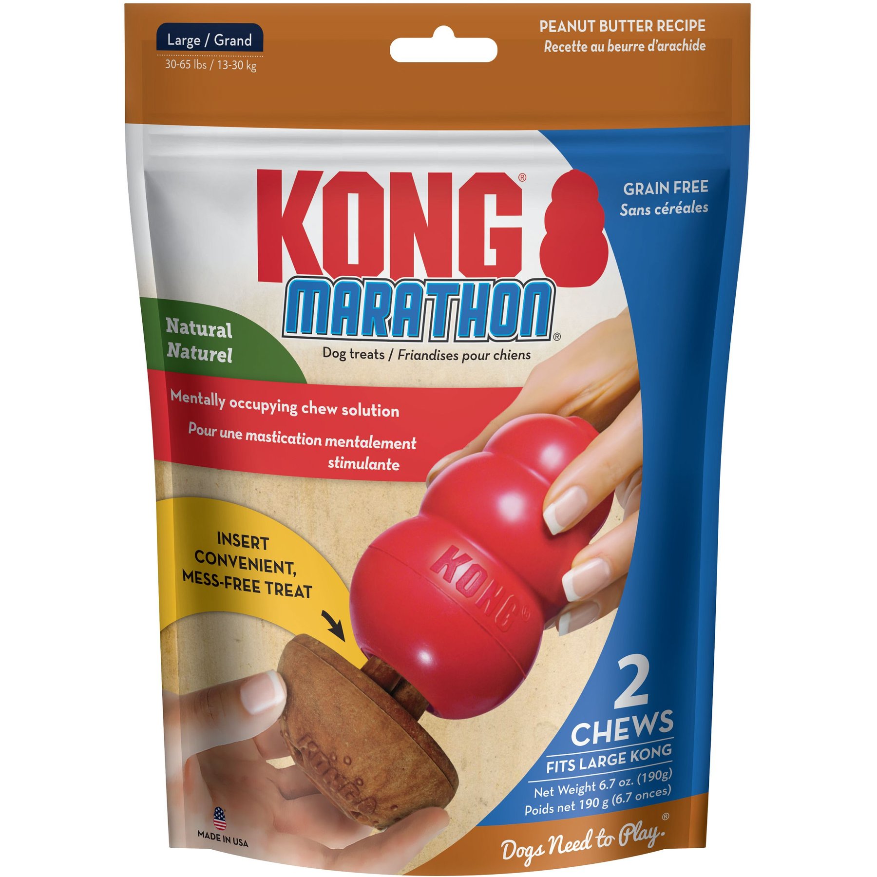 KONG Marathon Peanut Butter Recipe Grain-Free Dog Chew Large Treats