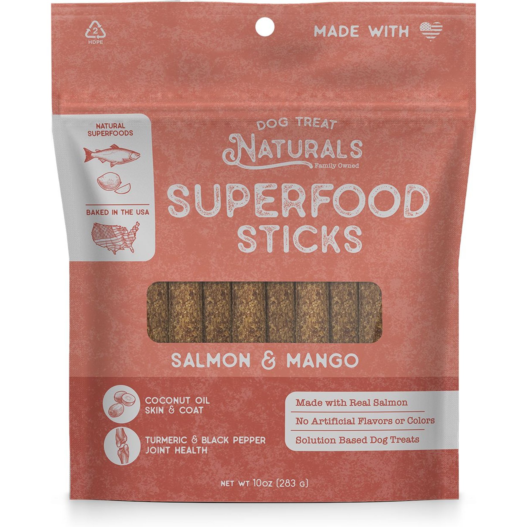 Dog Treat Naturals Salmon & Mango Superfood Fresh All Stages Natural Chew Stick Dog Treats, 10-oz bag