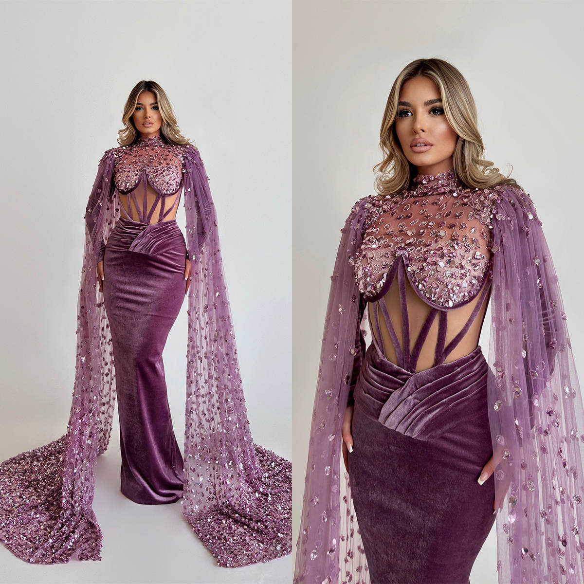 Sexy Mermaid Sequins Beaded Prom Dress Arabic Dubai Sheer High Neck Illusion Evening Gowns Robe De Soiree Special Ocn Dresses