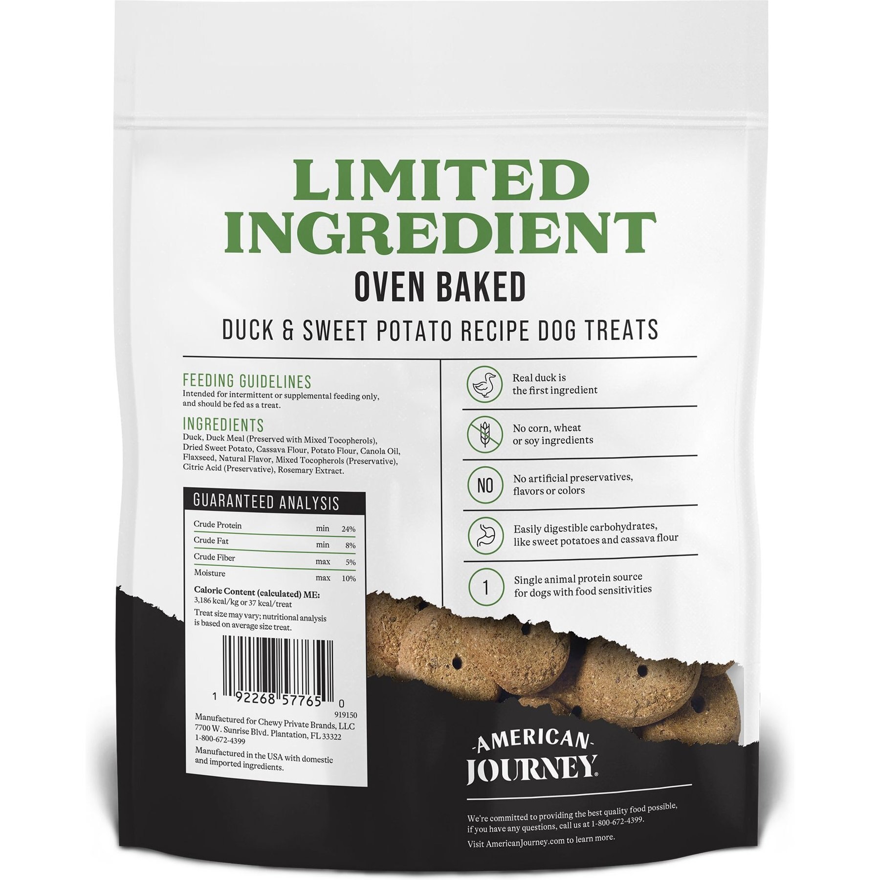 American Journey Duck & Sweet Potato Recipe Limited Ingredient Dog Treats, 14-oz bag