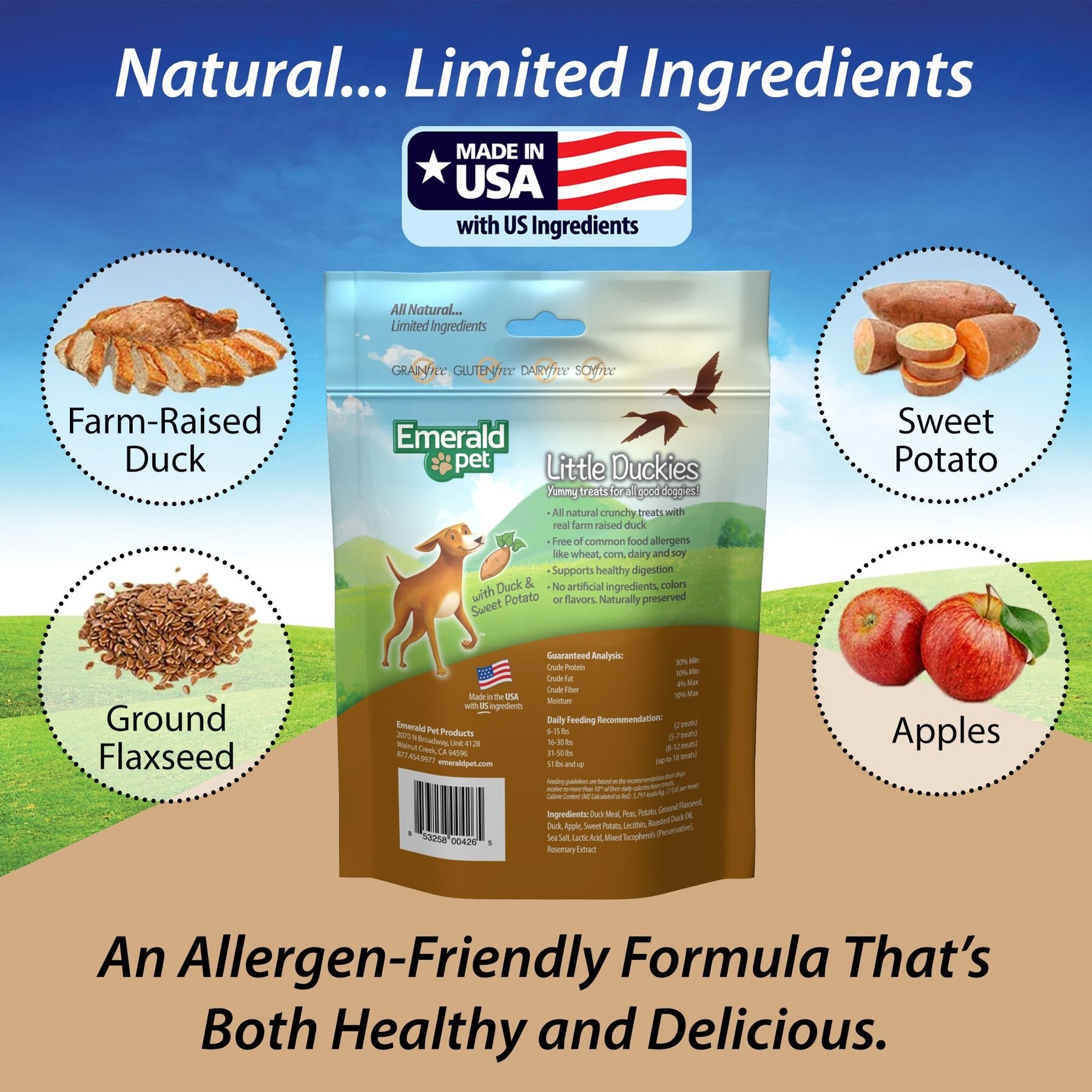 Emerald Pet Grain-Free Little Duckies with Duck & Sweet Potato Dog Treats