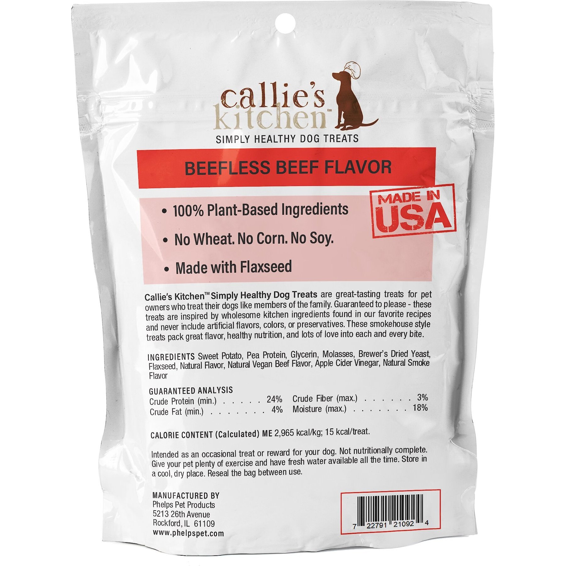 Callie's Kitchen Beefless Beef Flavor Dog Treats, 4-oz bag