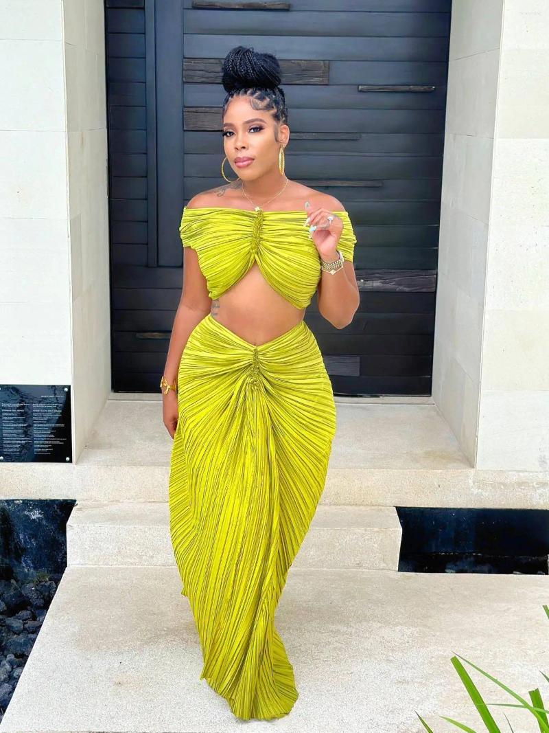 Work Dresses Design Fold Slash Off Shoulder Crop Top And Midi Skirt Two Piece Set Sexy Elegant Party Dress Summer Women Cloth