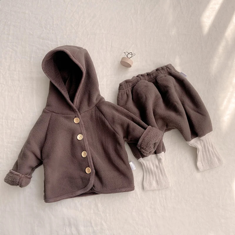 0-24M born Baby Boys and Girls Winter Clothing Set Hoodie Wool Warm Coat Top Thick Jacket Set 2-piece Set 241121