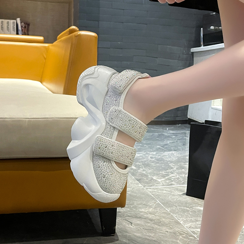 Fashion Sneakers Women Trend 2025 New Spring Autumn Velcro Platform Rhinestone Women Casual Shoes Fashion Shiny Ladies Sandals Leisure outdoor beach s