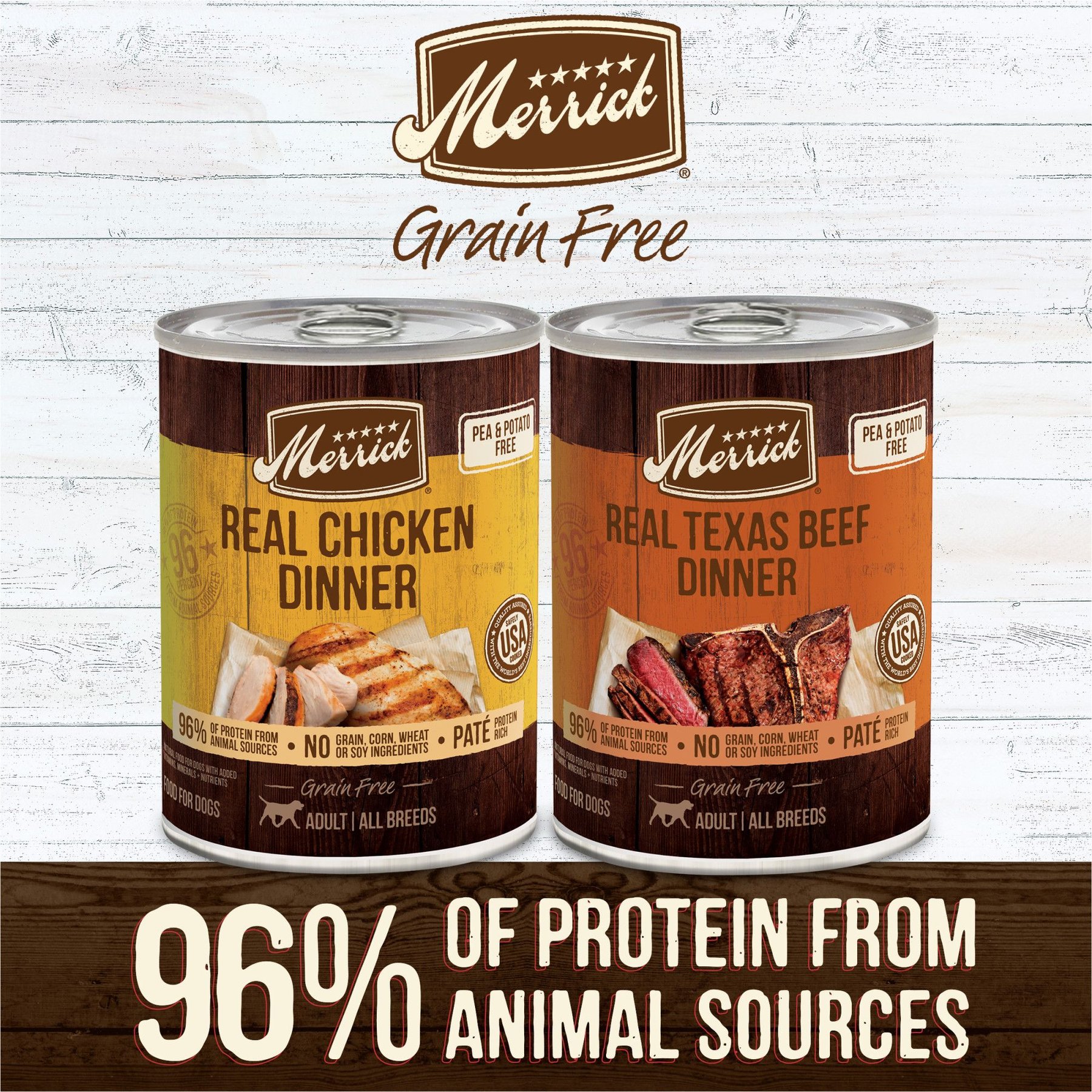 Merrick Grain-Free Real Texas Beef & Chicken Dinner Variety Pack Wet Dog Food, 12.7-oz can, case of 12