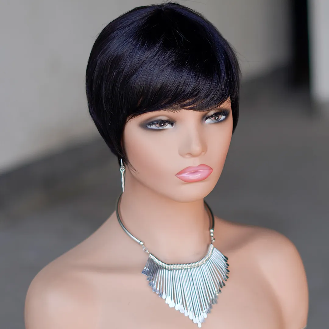 Wave None Lace Black Women's Brazilian Straight Hair No Glue Closure Wig 100% Human Heat Resistant e curly Wigs Short Bob Dailly