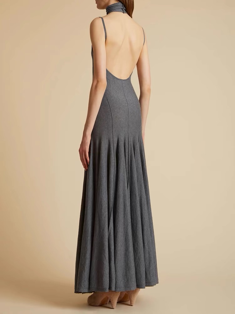 2026 designer spring and summer collar gray waistband sleeveless suspender open back high-end pleated long skirt for children