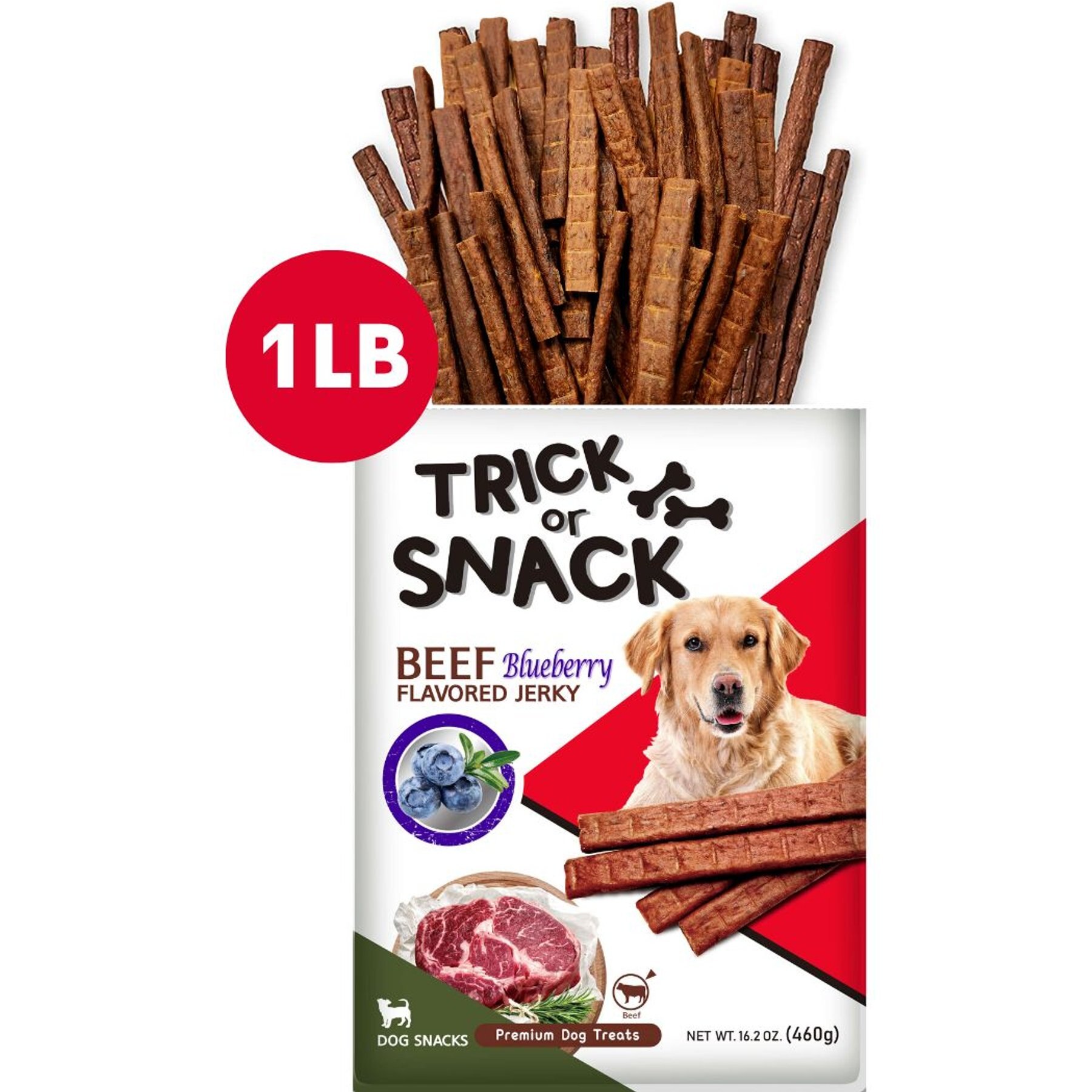 Trick or Snack Beef & Blueberry Flavored Jerky Dog Treats, 1-lb bag