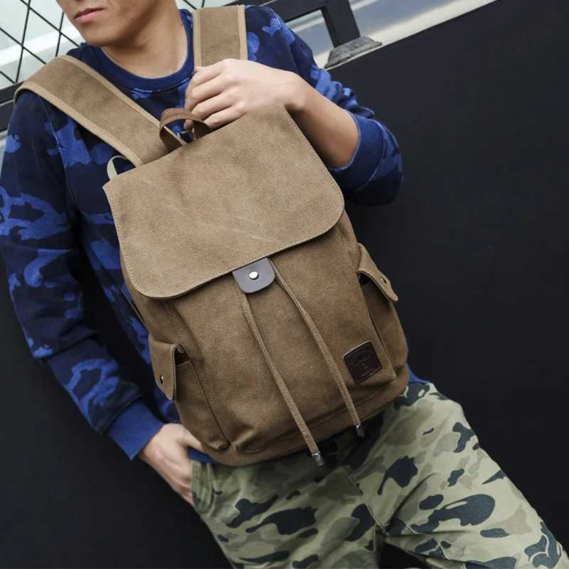 Backpack New High Quality Canvas Men Backpack Large Shoder School Bag Rucksack For Boys Travel Fi Camping Bags Fi Simple Bags Z241121