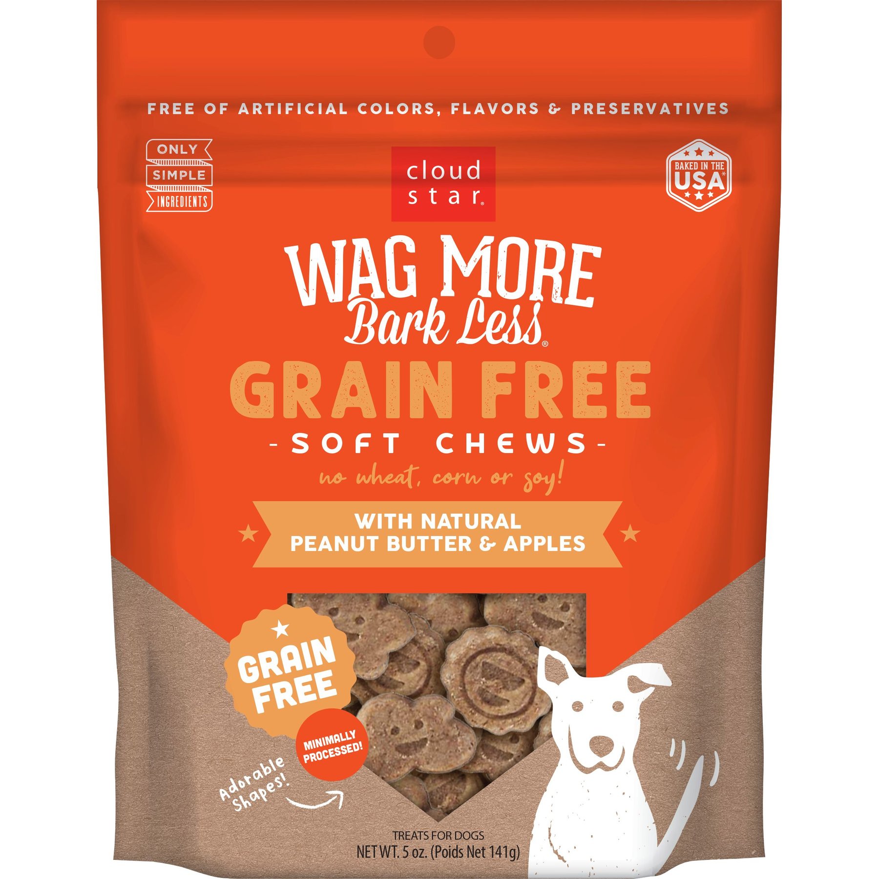 Cloud Star Wag More Bark Less Soft Chews with Peanut Butter & Apples Grain-Free Dog Treats