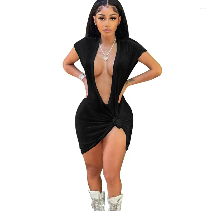 Womens Beach Tunic Pareo Clothes Bikini Cover Up Female Outfits Dress Short Sleeved Deep V Neck Sexy Summer 2024