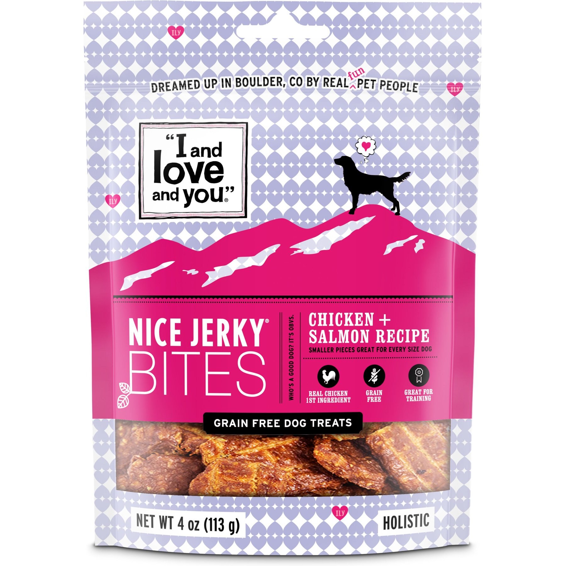 I and Love and You Nice Jerky Bites Chicken and Salmon Grain-Free Dog Treats