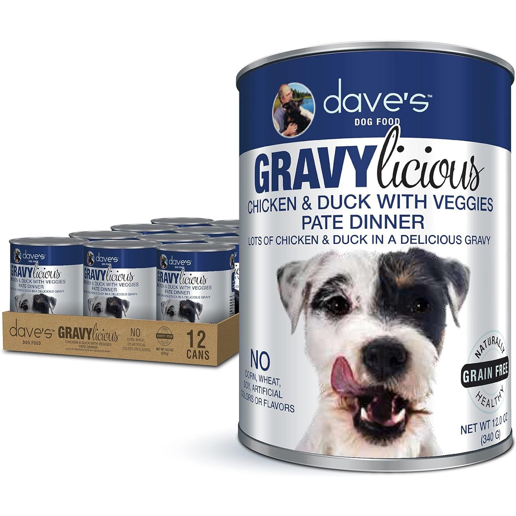 Dave's Pet Food Gravylicious Chicken & Duck with Veggies Grain-Free Canned Wet Dog Food, 12-oz can, case of 12