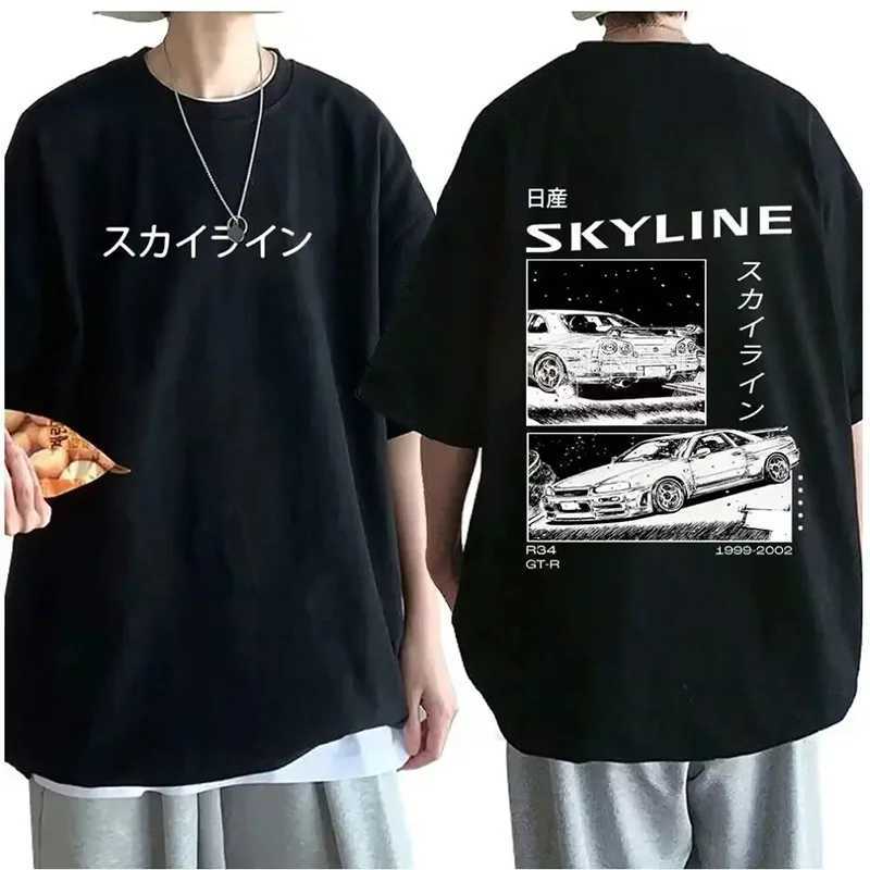 Men's T-Shirts Mens Cotton T-shirt Japan Anime AE86 Print Short Slve Summer Casual Unisex T R34 Skyline GTR JDM Drift Car Oversized Tops Y240420