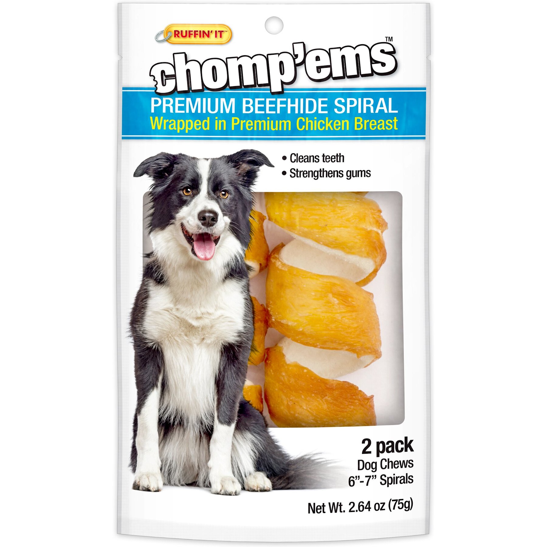 Chomp'ems 6" Beefhide Spiral with Chicken Dog Treats, 2 count