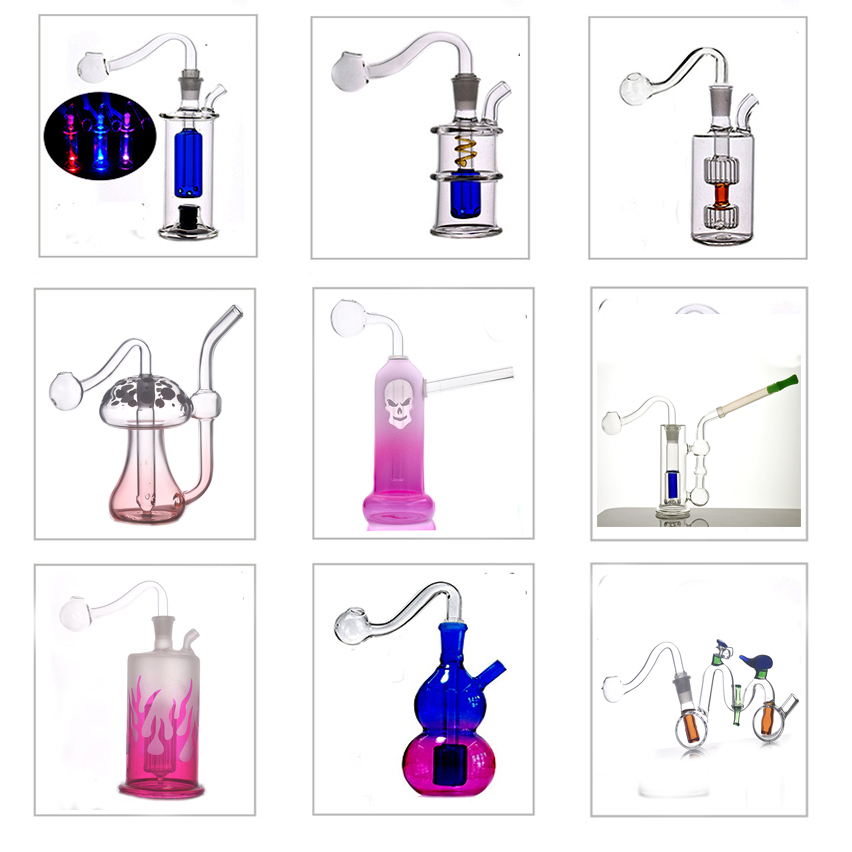 2set glass oil burner bong hookah Bubbler pipes with double matrix honeycomb perc ash catcher with 10mm male oil burner pipe smoking accessories 20styles for option