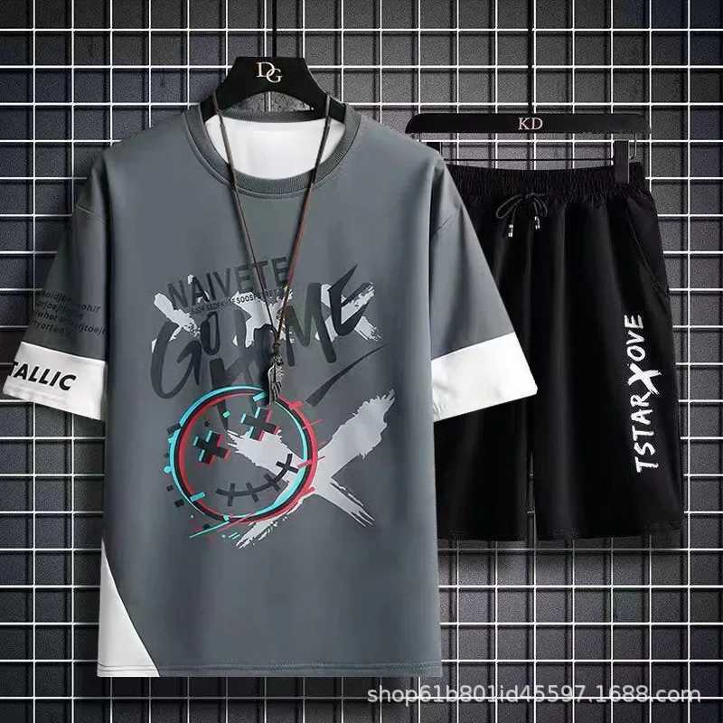 Men's T-Shirts Summer Mens Sets 2 Piece Set Tracksuits Tshirt for Men Casual Men Clothing Joggers Set Plaid T Shirt Shorts Men Outfit Set Y240420