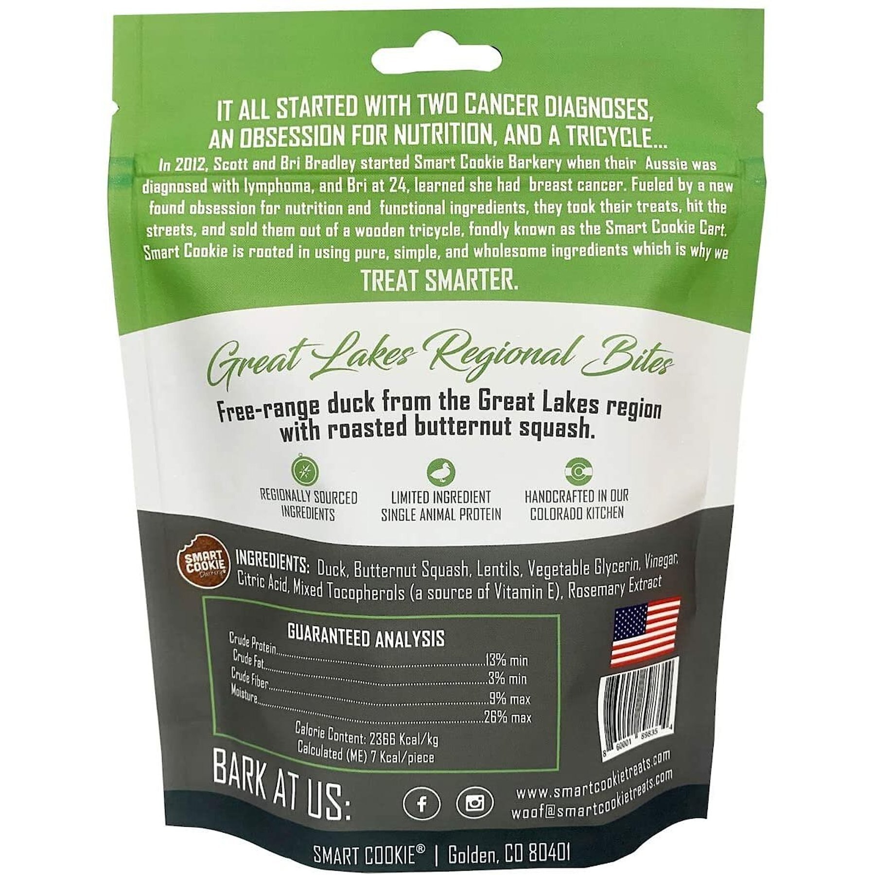 Smart Cookie Barkery Great Lakes Duck & Squash Dog Treats, 5-oz bag