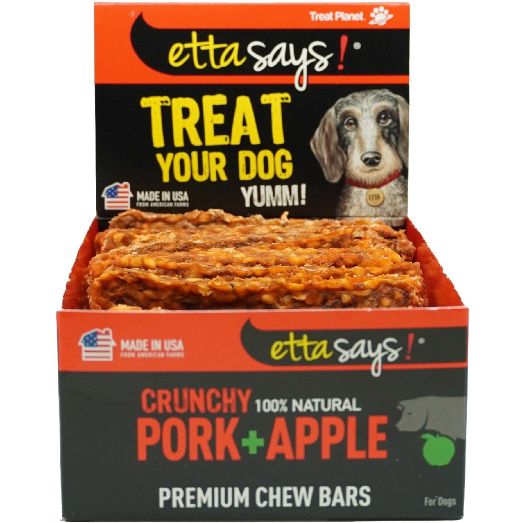 Etta Says! Crunchy Pork + Apple Chew Bars Dog Treats