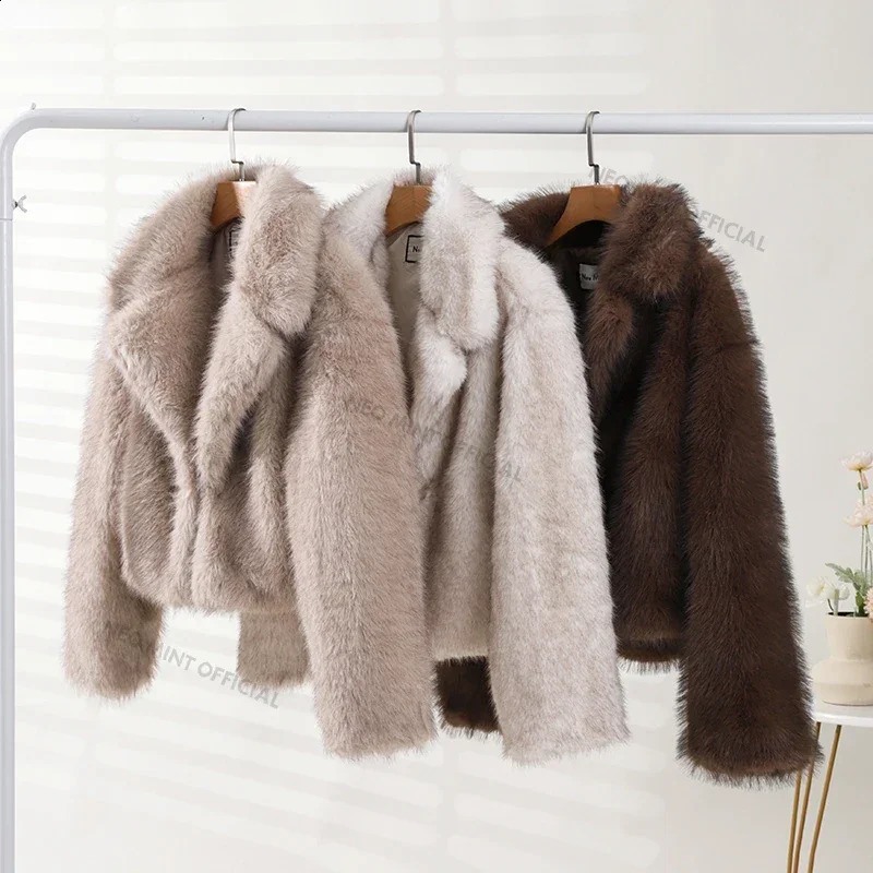 Neo Mint Chic Street Gradient Faux Fur Jacket Women Winter 2024 Fashion Fluffy Fox Fur Coat Female Outerwear 241121