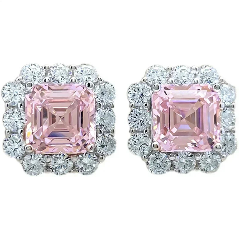Desire Princess Square Diamond Earrings Aspagoda Cut 925 Silver Needle Small Japanese Yellow Pink241121