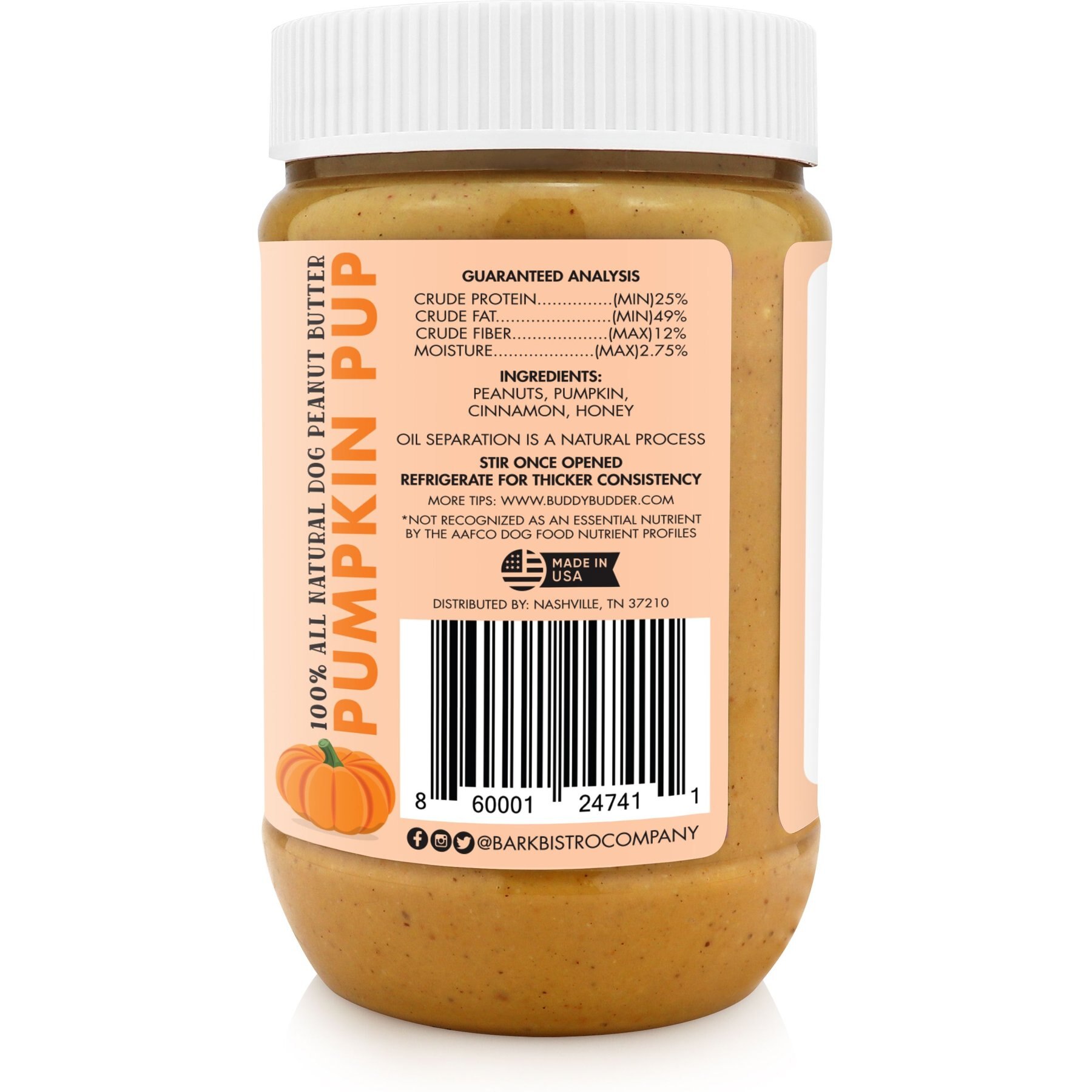 Bark Bistro Company Buddy Budder Pumpkin & Cinnamon Peanut Butter Lickable Dog Treats, 17-oz jar