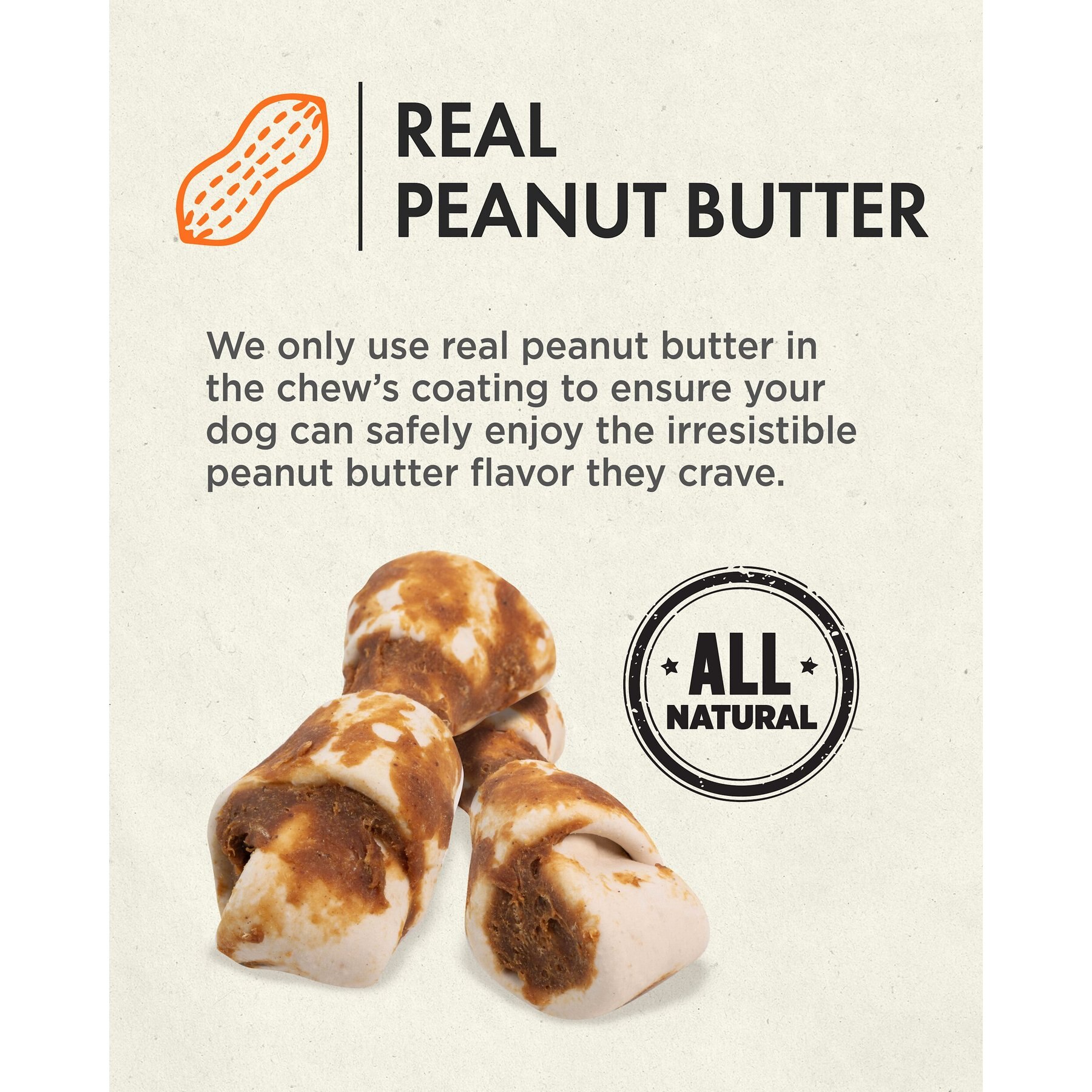 Canine Naturals Hide Free Peanut Butter Mini Knot Dog Chew Treat, 12 count