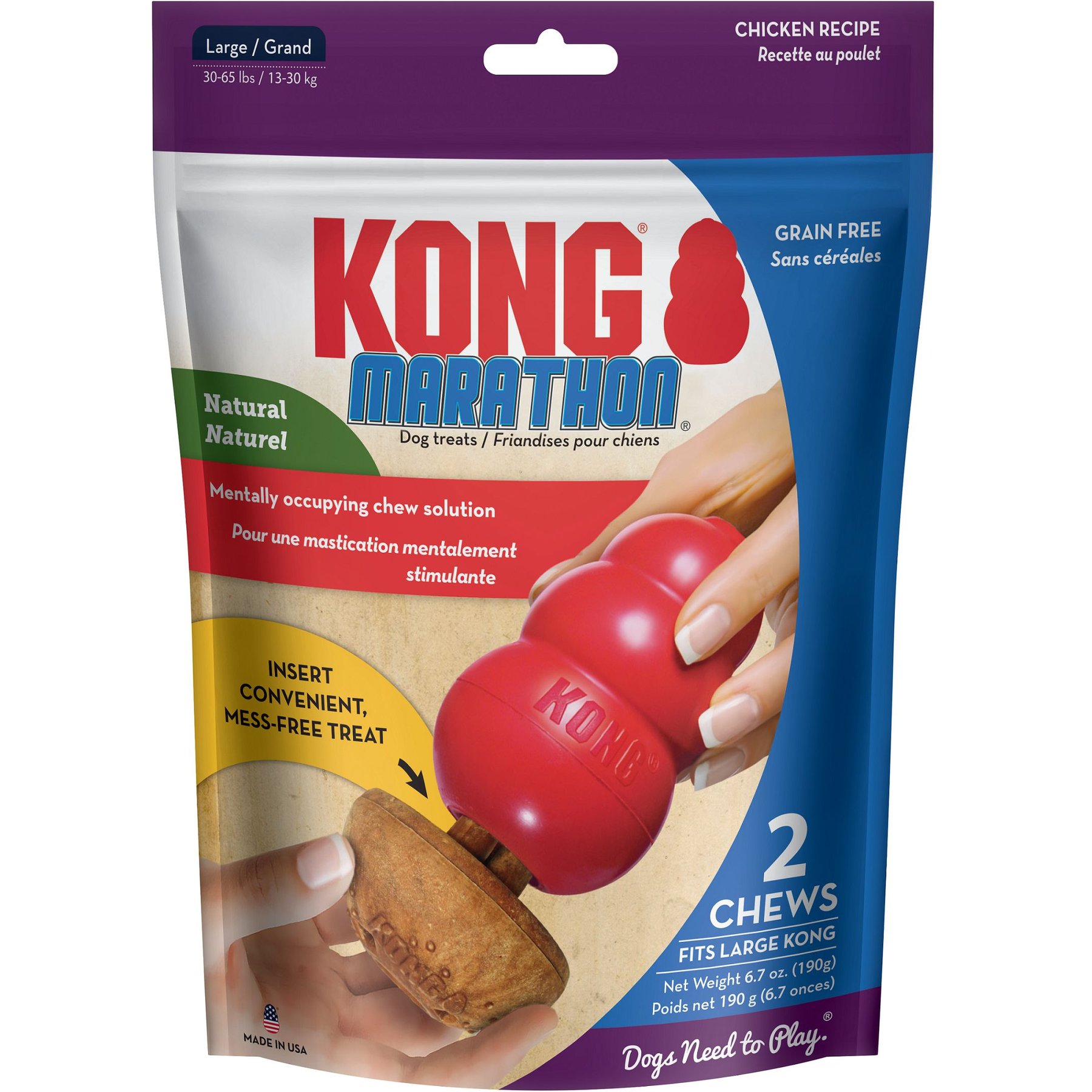 KONG Marathon Chicken Recipe Grain-Free Dog Chew Large Treats