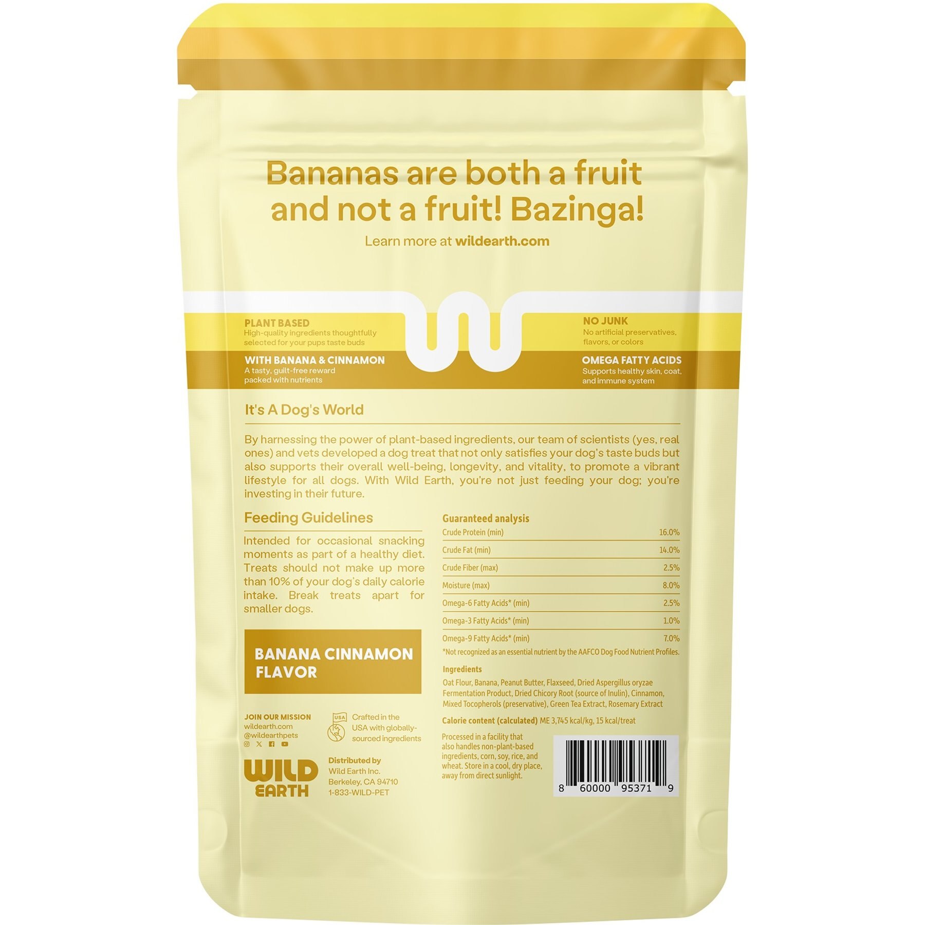 Wild Earth Good Protein Dog Snacks with Koji Banana & Cinnamon Flavor Crunchy Dog Treats, 5-oz bag