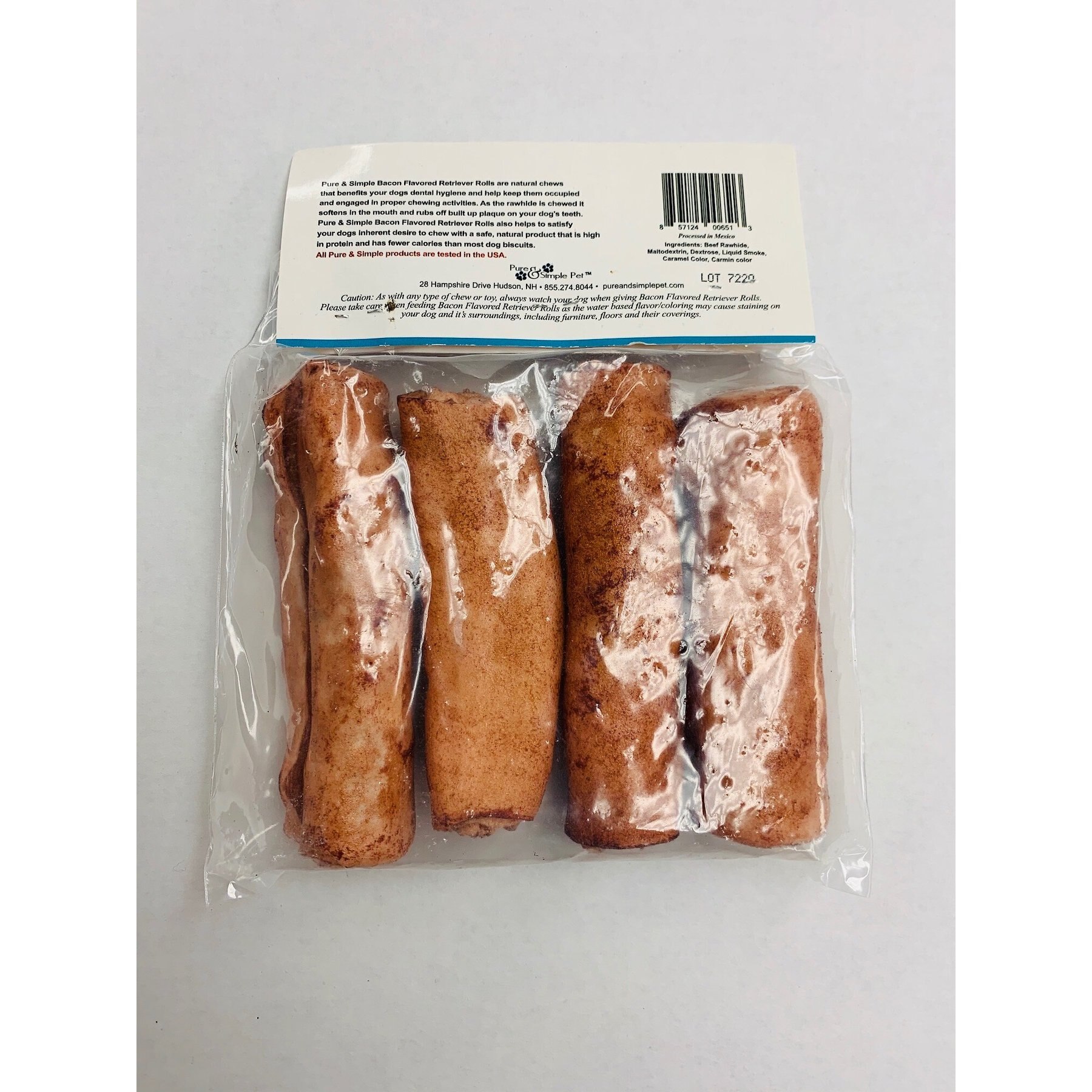 Pure & Simple Pet Retriever Roll Bacon Flavored Dog Treats, 4 count, Small
