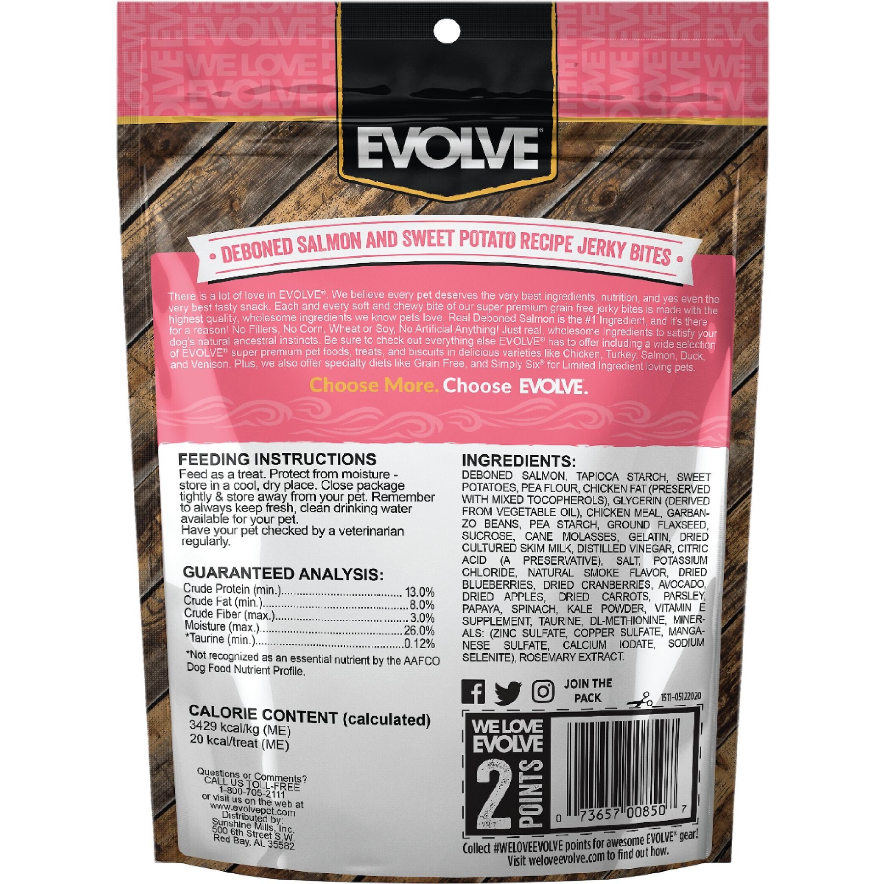 Evolve Salmon & Sweet Potato Recipe Jerky Bites Grain-Free Dog Treats