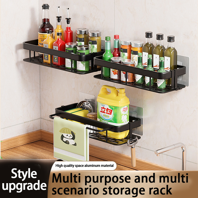 Rag rack kitchen storage rack no-punch shelves wall-mounted hooks multifunctional household draining sink shelf