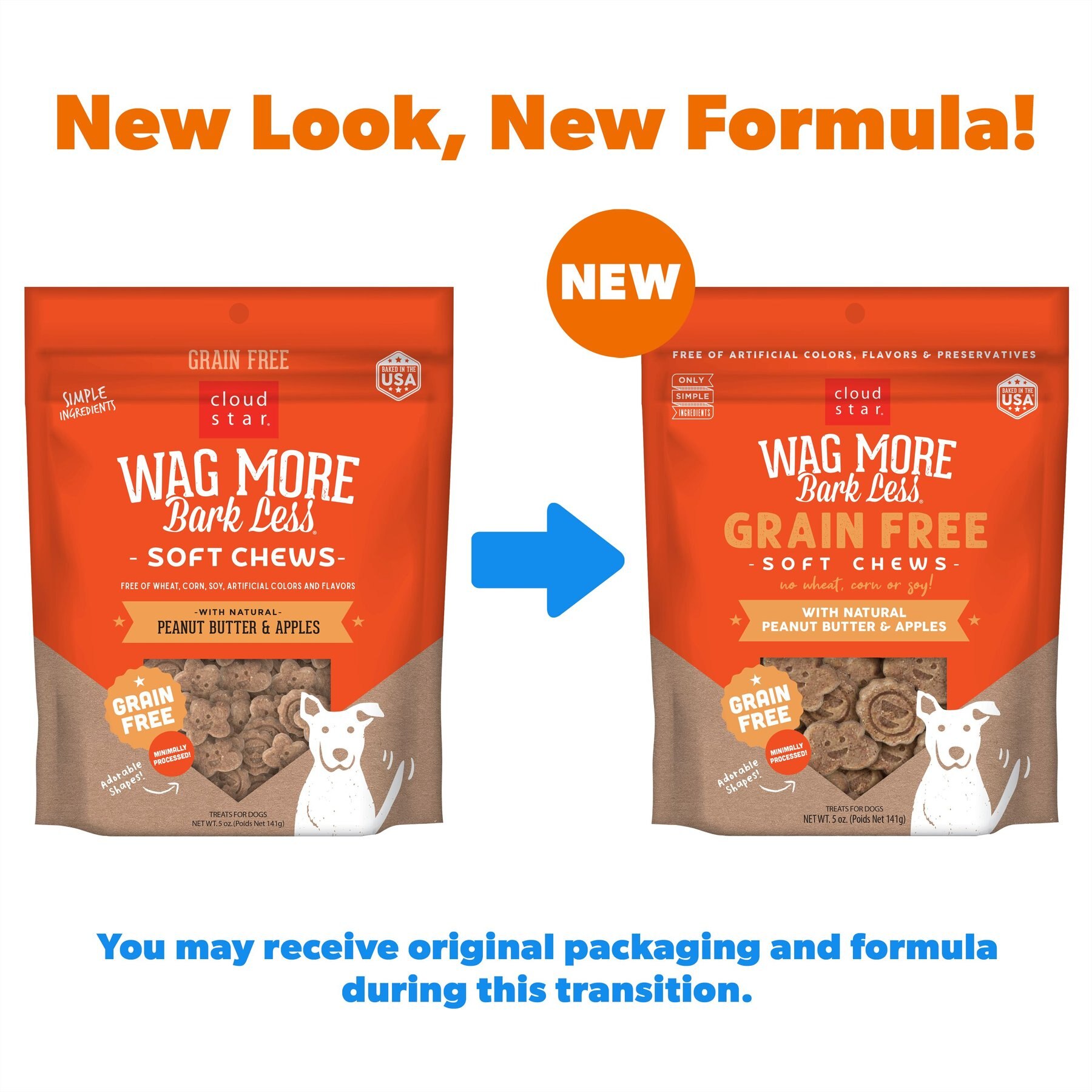 Cloud Star Wag More Bark Less Soft Chews with Peanut Butter & Apples Grain-Free Dog Treats